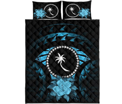 Chuuk Polynesian Quilt Bed Set Hibiscus Blue