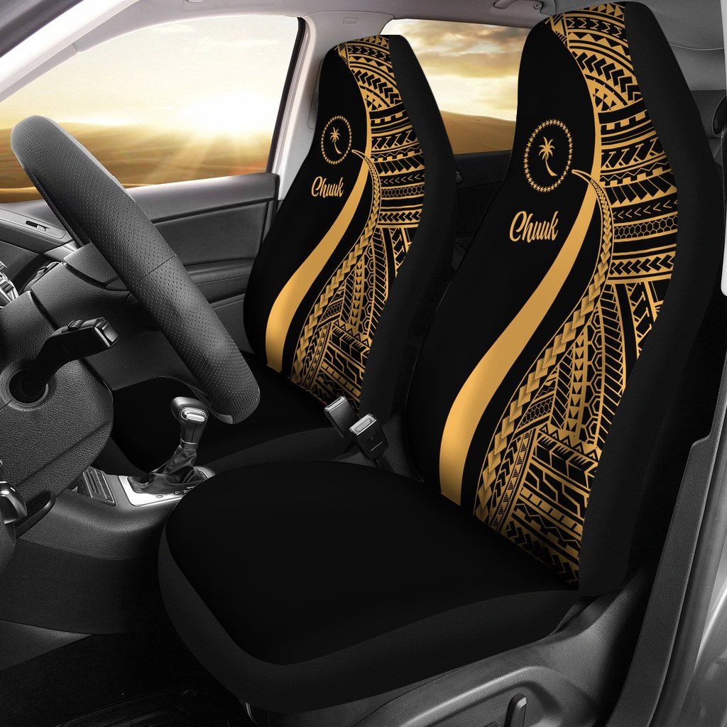 Chuuk Car Seat Covers - Gold Polynesian Tentacle Tribal Pattern