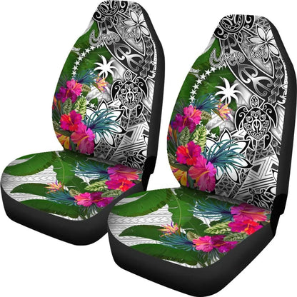 Chuuk Custom Personalised Car Seat Covers White - Turtle Plumeria Banana Leaf