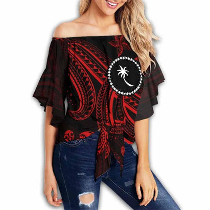 Chuuk Custom Personalised Off Shoulder Wrap Waist Top - Red Turtle
