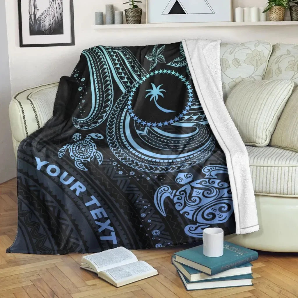 Chuuk Custom Personalised Premium Blanket- Blue Turtle