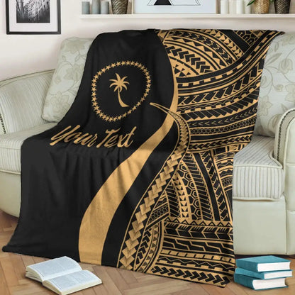 Chuuk Custom Personalised Premium Blanket - Gold Polynesian Tentacle Tribal Pattern