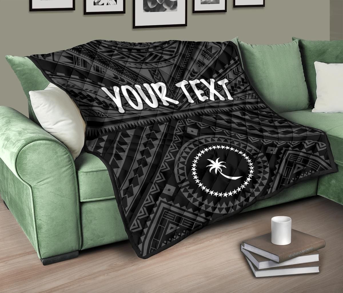 Chuuk Custom Personalised Premium Quilt - Chuuk Seal With Polynesian Tattoo Style ( Black)