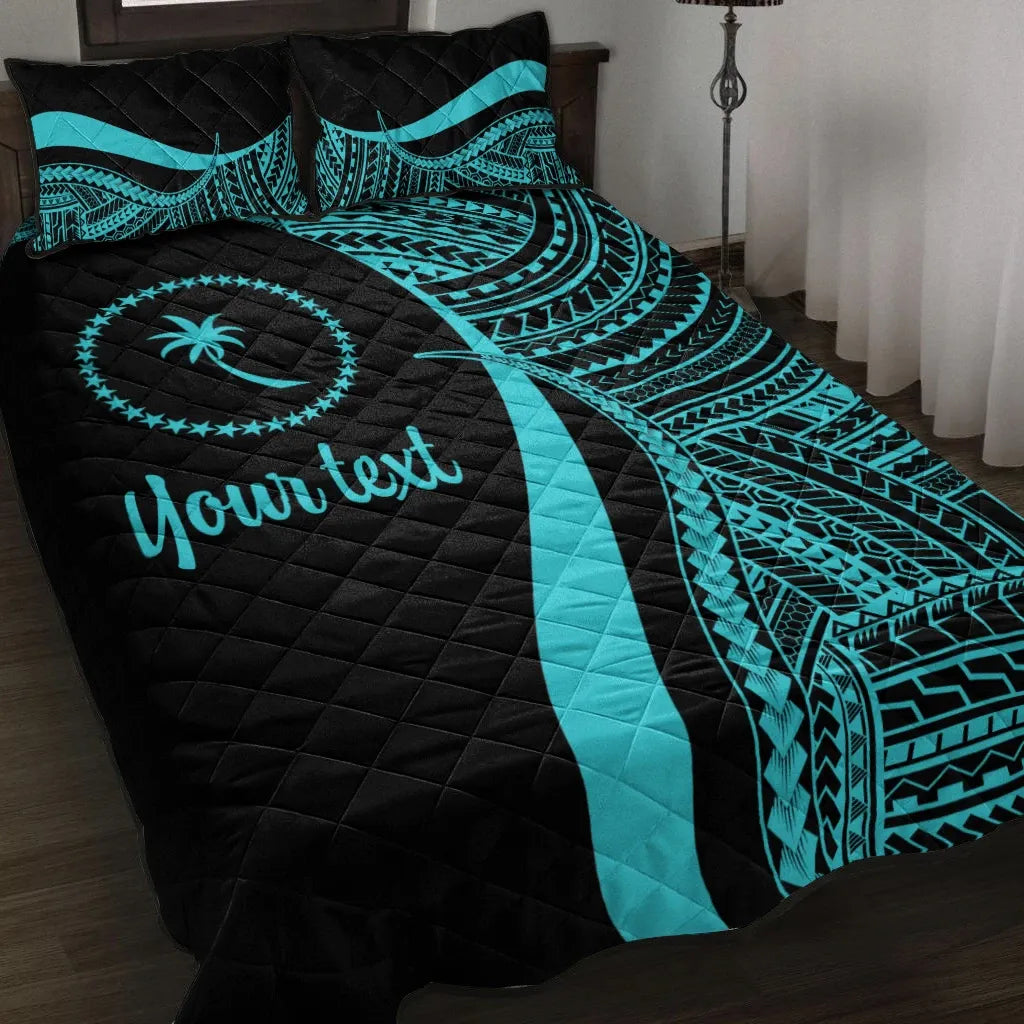 Chuuk Custom Personalised Quilt Bed Set - Turquoise Polynesian Tentacle Tribal Pattern