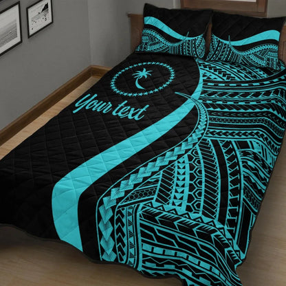 Chuuk Custom Personalised Quilt Bed Set - Turquoise Polynesian Tentacle Tribal Pattern