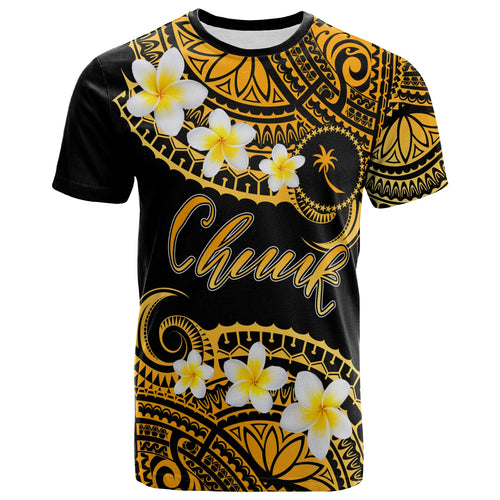 Chuuk Custom Personalised T-Shirt - Plumeria Polynesian Vibe Gold