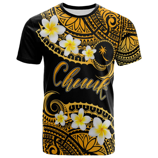 Chuuk Custom Personalised T-Shirt - Plumeria Polynesian Vibe Gold