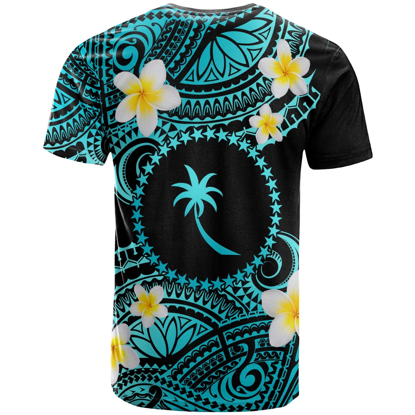 Chuuk Custom Personalised T-Shirt - Plumeria Polynesian Vibe Turquoise