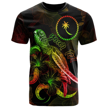Chuuk Custom Personalized Polynesian T-Shirt - Turtle With Blooming Hibiscus Reggae