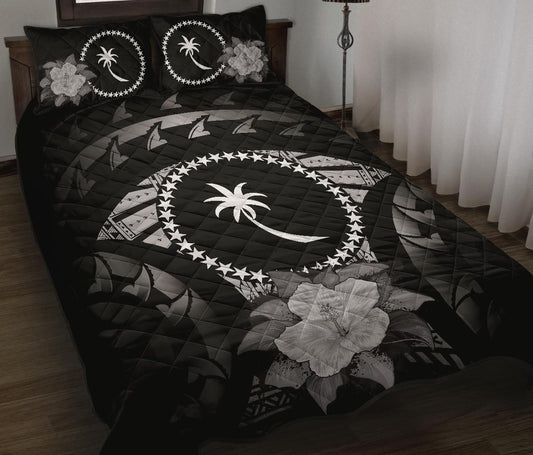 Chuuk Polynesian Quilt Bed Set Hibiscus Gray