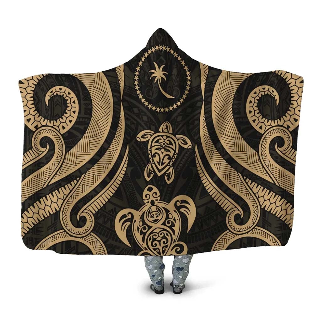 Chuuk Hooded Blanket - Gold Tentacle Turtle