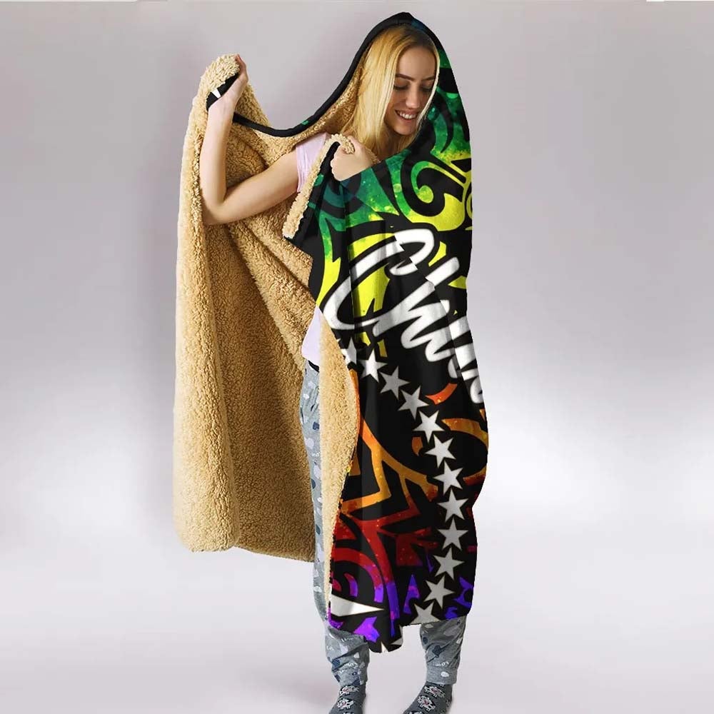 Chuuk Hooded Blanket - Rainbow Polynesian Pattern
