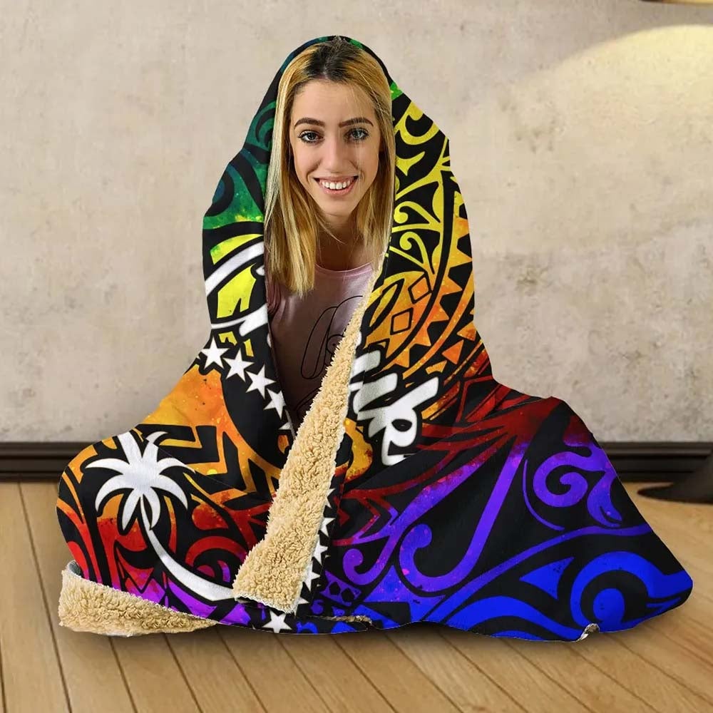 Chuuk Hooded Blanket - Rainbow Polynesian Pattern