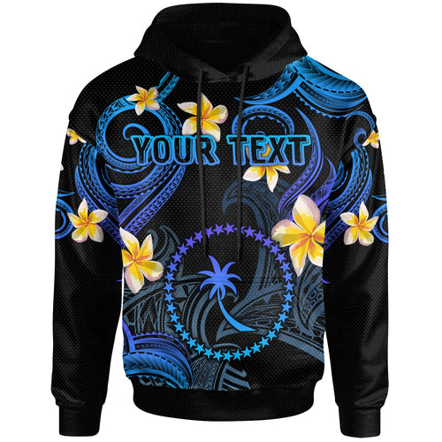 Chuuk Hoodie - Custom Personalised Polynesian Waves with Plumeria Flowers (Blue)