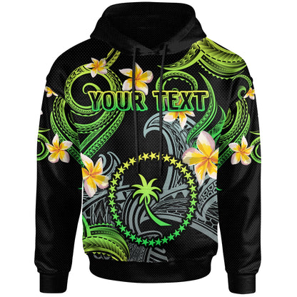 Chuuk Hoodie - Custom Personalised Polynesian Waves with Plumeria Flowers (Green)