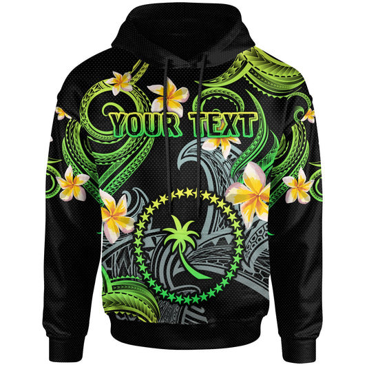Chuuk Hoodie - Custom Personalised Polynesian Waves with Plumeria Flowers (Green)