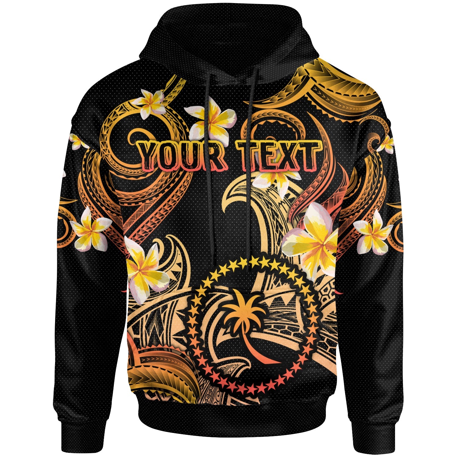 Chuuk Hoodie - Custom Personalised Polynesian Waves with Plumeria Flowers (Orange)