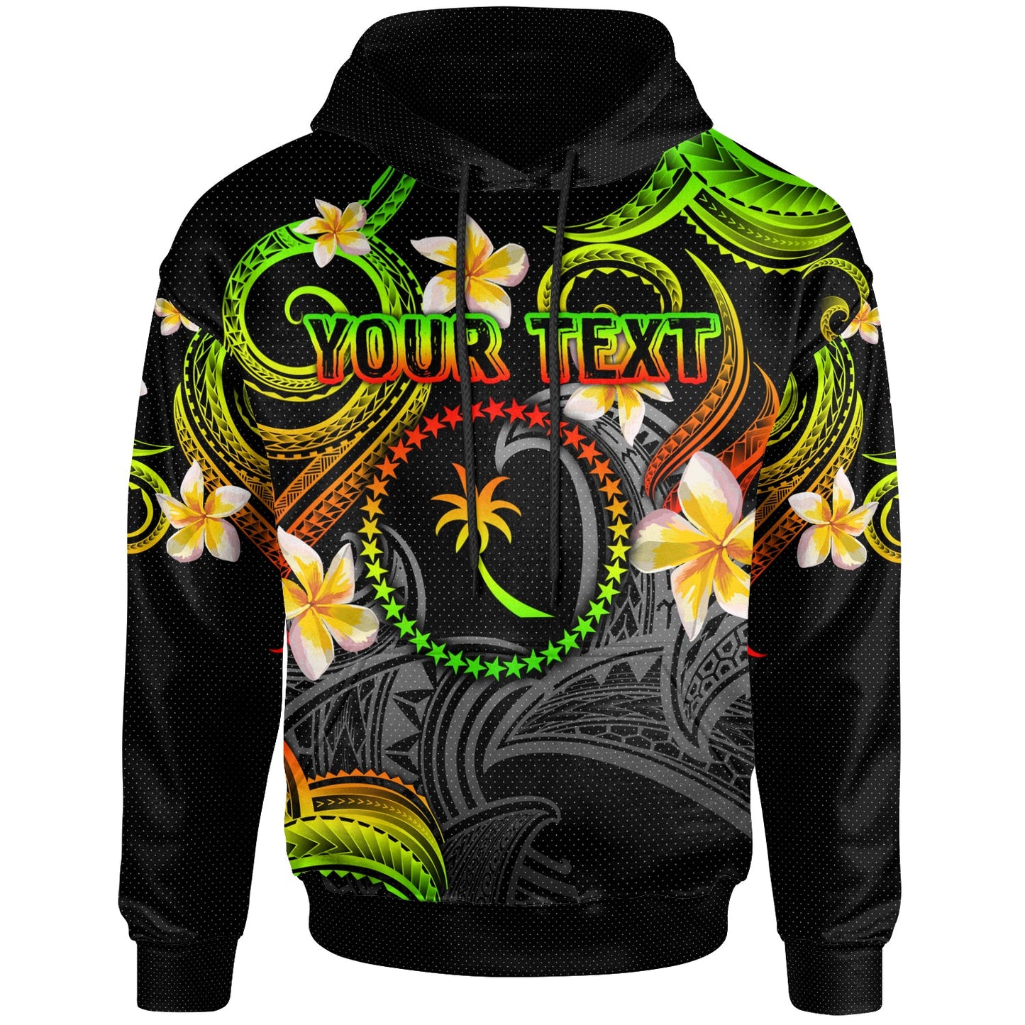 Chuuk Hoodie - Custom Personalised Polynesian Waves with Plumeria Flowers (Reggae)