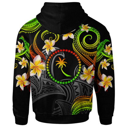 Chuuk Hoodie - Custom Personalised Polynesian Waves with Plumeria Flowers (Reggae)