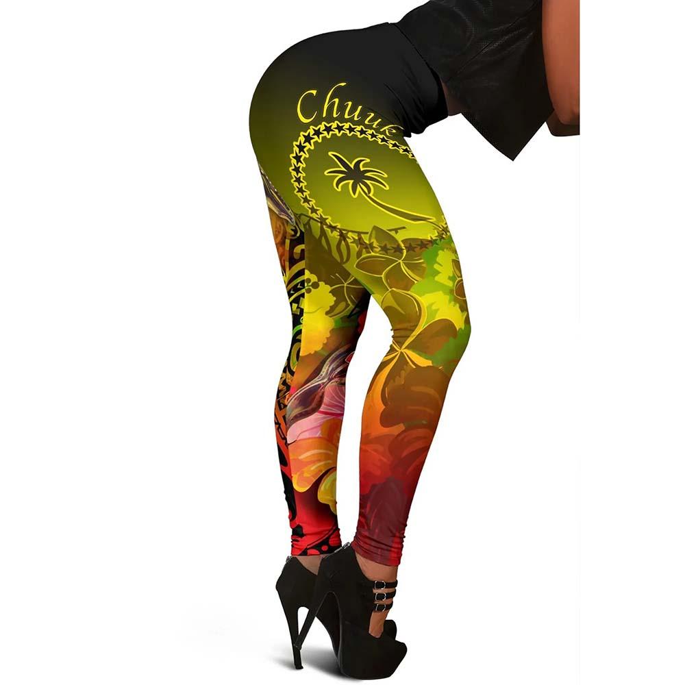Chuuk Legging - Humpback Whale with Tropical Flowers (Yellow)