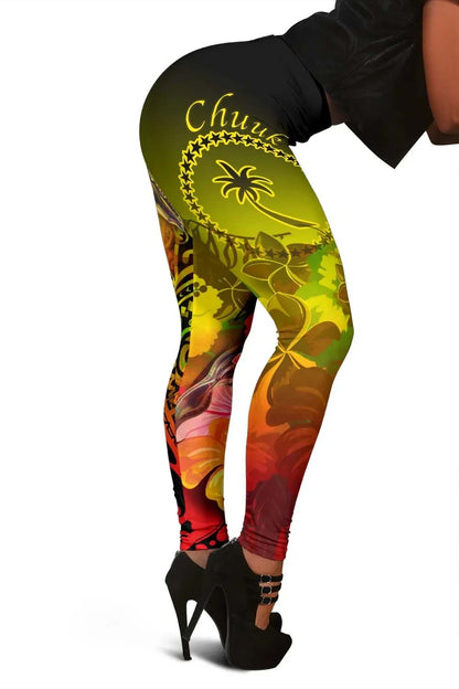 Chuuk Legging - Humpback Whale with Tropical Flowers (Yellow)