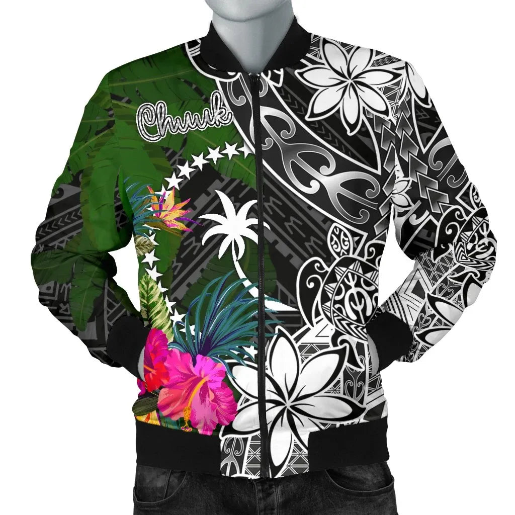 Chuuk Bomber Jacket - Turtle Plumeria Banana Leaf