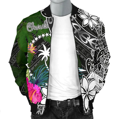 Chuuk Bomber Jacket - Turtle Plumeria Banana Leaf