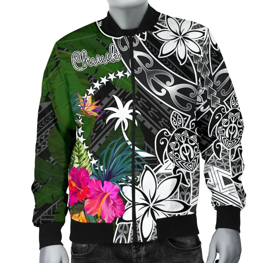 Chuuk Bomber Jacket - Turtle Plumeria Banana Leaf