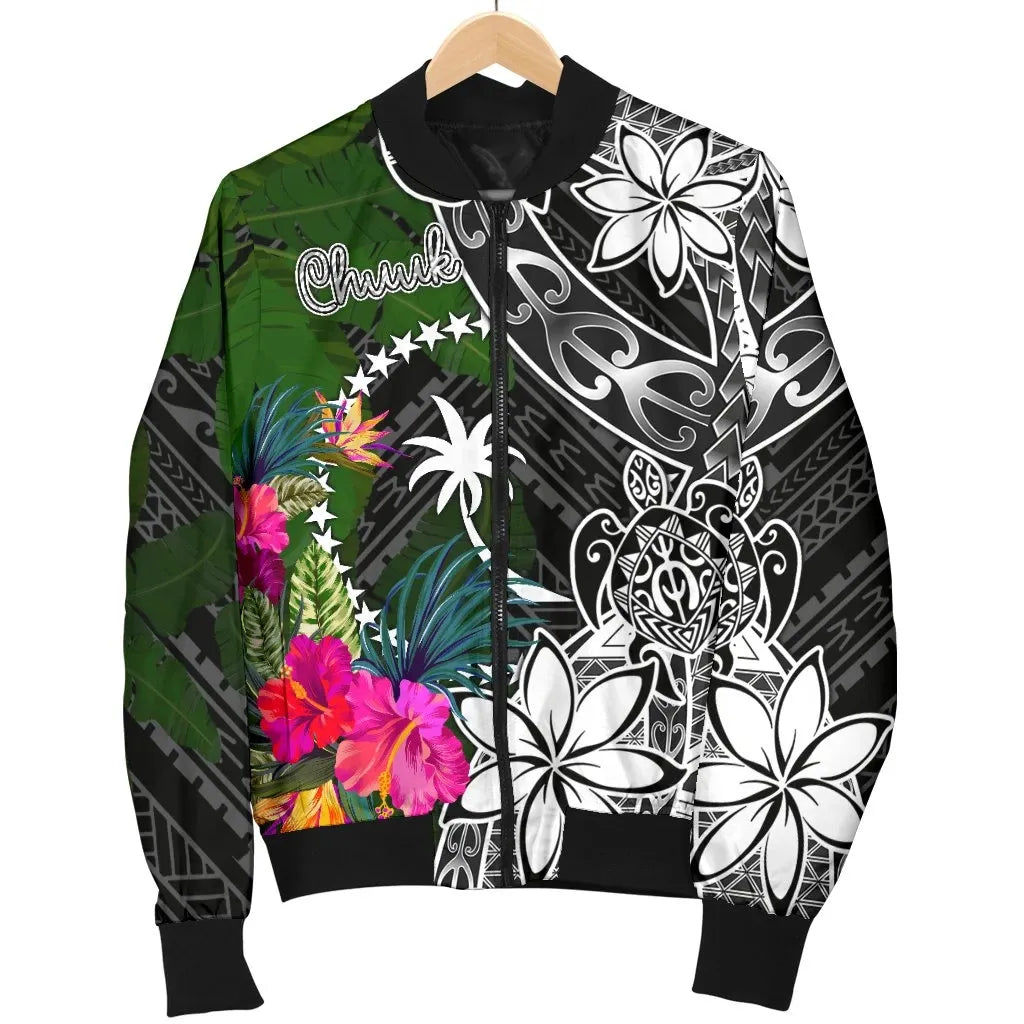 Chuuk Bomber Jacket - Turtle Plumeria Banana Leaf