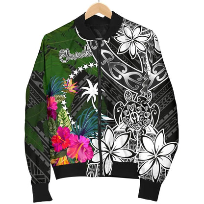 Chuuk Bomber Jacket - Turtle Plumeria Banana Leaf