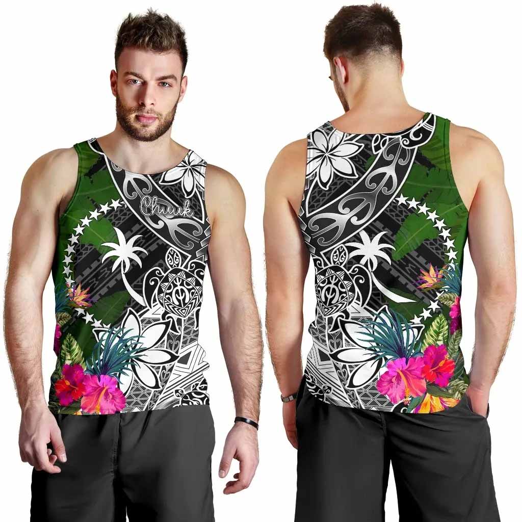Chuuk Men Tank Top - Turtle Plumeria Banana Leaf