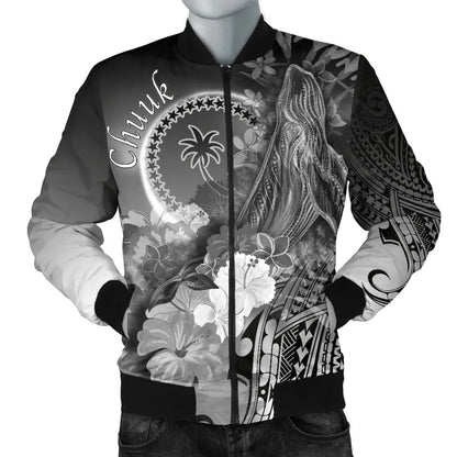 Chuuk Bomber Jacket - Humpback Whale with Tropical Flowers (White)