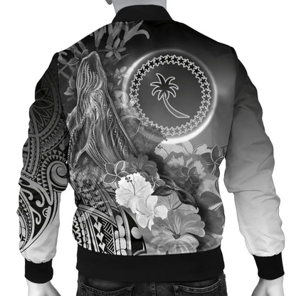 Chuuk Bomber Jacket - Humpback Whale with Tropical Flowers (White)