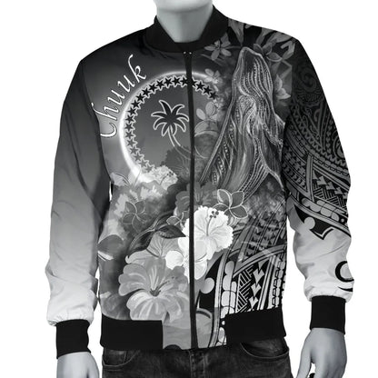 Chuuk Bomber Jacket - Humpback Whale with Tropical Flowers (White)