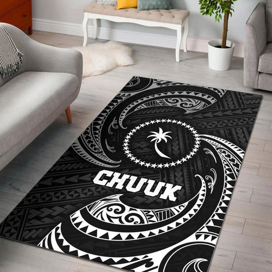 Chuuk Micronesia Area Rug - White Tribal Wave