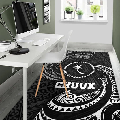 Chuuk Micronesia Area Rug - White Tribal Wave