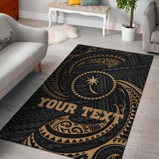 Chuuk Micronesia Custom Personalised Area Rug - Gold Tribal Wave