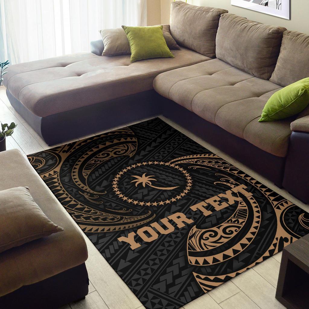 Chuuk Micronesia Custom Personalised Area Rug - Gold Tribal Wave