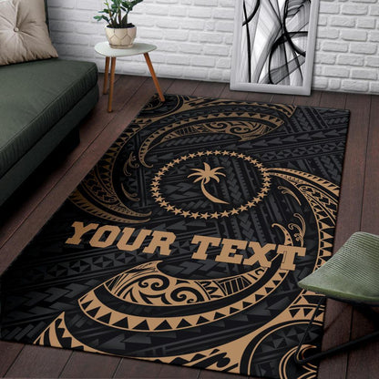 Chuuk Micronesia Custom Personalised Area Rug - Gold Tribal Wave