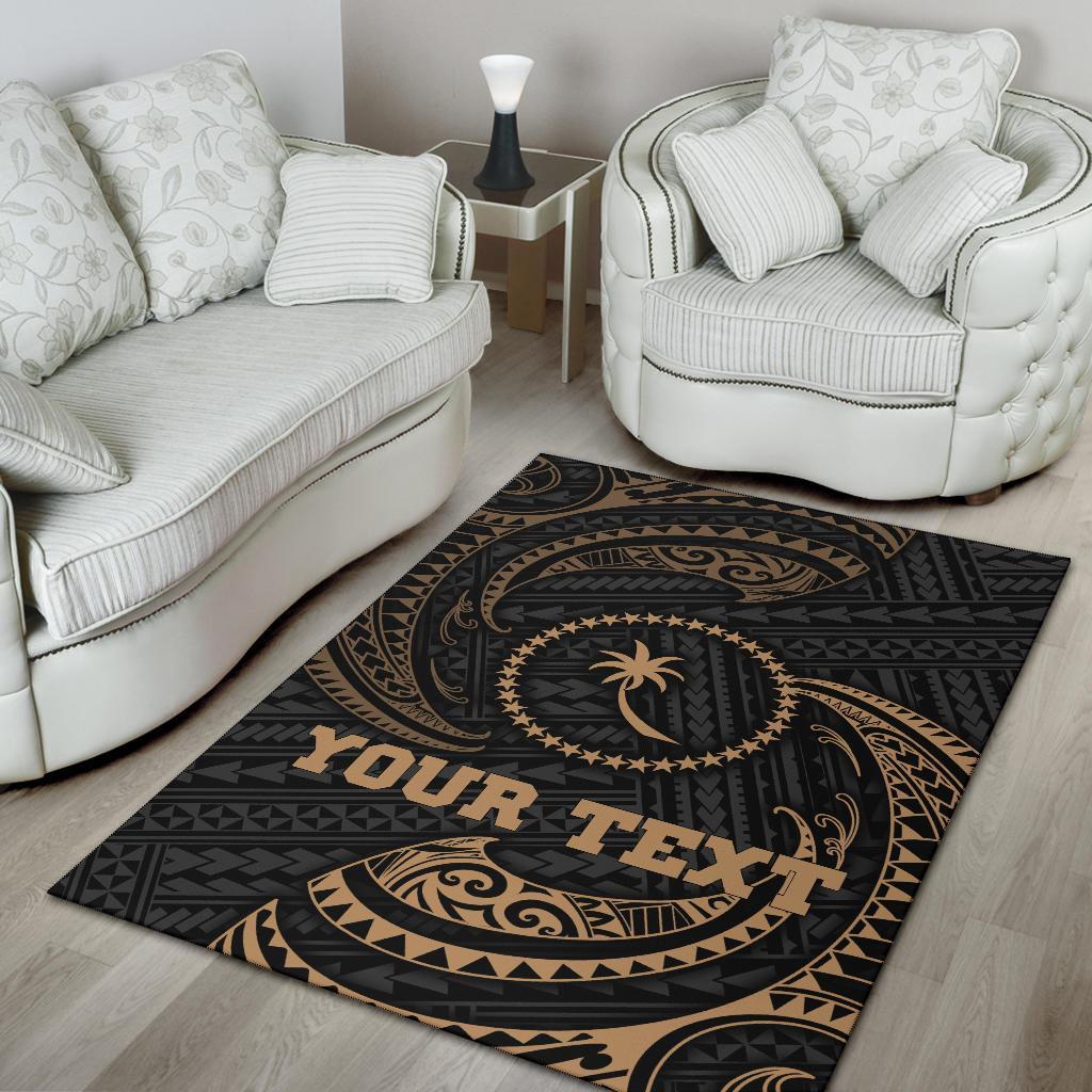 Chuuk Micronesia Custom Personalised Area Rug - Gold Tribal Wave