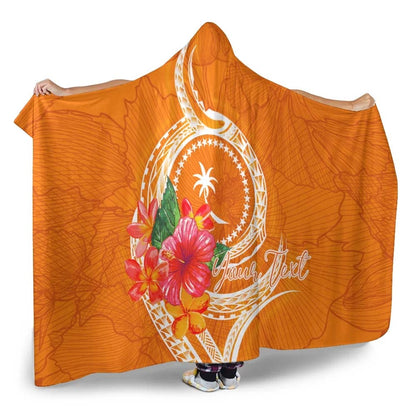Chuuk Micronesia Custom Personalised Hooded Blanket - Orange Floral With Seal