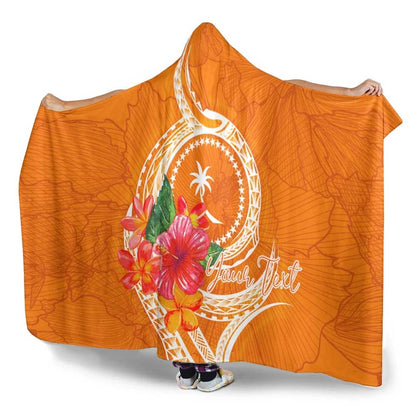 Chuuk Micronesia Custom Personalised Hooded Blanket - Orange Floral With Seal