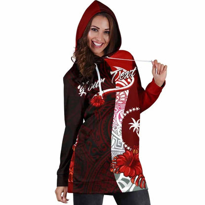 Chuuk Micronesia Custom Personalised Hoodie Dress - Coat Of Arm With Hibiscus