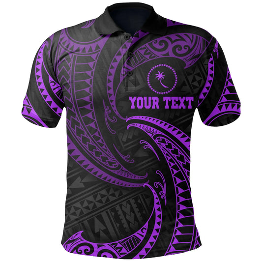 Chuuk Micronesia Custom Personalised Polo Shirt - Purple Tribal Wave