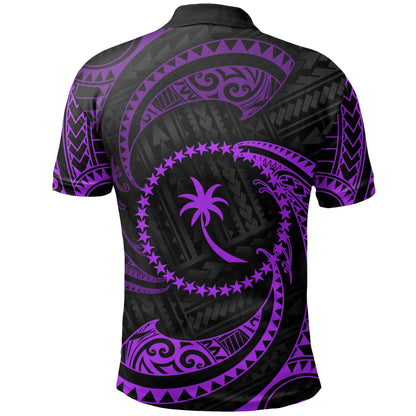 Chuuk Micronesia Custom Personalised Polo Shirt - Purple Tribal Wave