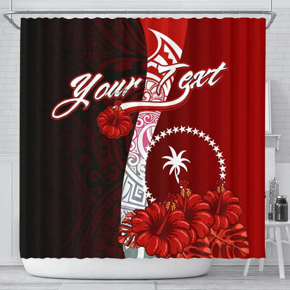 Chuuk Micronesia Custom Personalised Shower Curtain - Coat Of Arm With Hibiscus