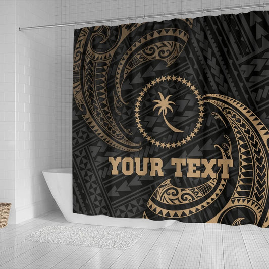 Chuuk Micronesia Custom Personalised Shower Curtain - Gold Tribal Wave