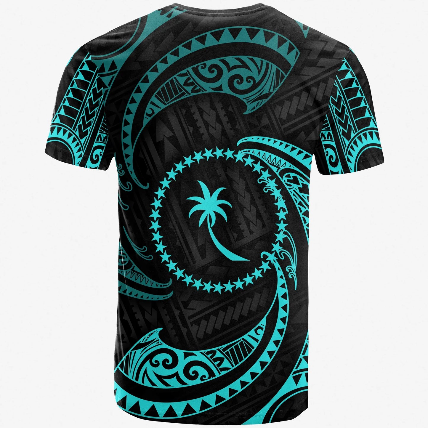 Chuuk Micronesia Personalised Custom T-Shirt - Neon Blue Tribal Wave