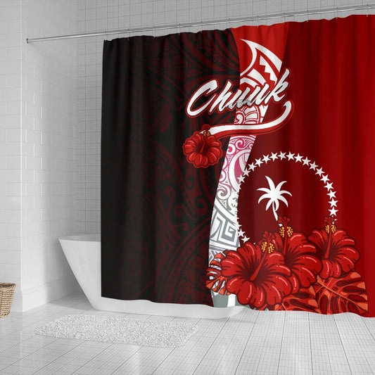 Chuuk Micronesia Shower Curtain - Coat Of Arm With Hibiscus