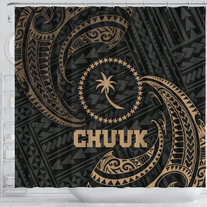 Chuuk Micronesia Shower Curtain - Gold Tribal Wave